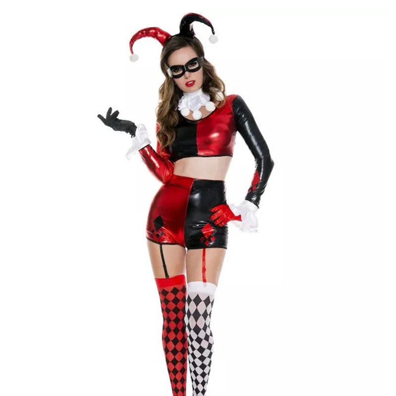 Female Sexy Clown Costume, Hout Red And Black Jester Outfit Cosplay SeventhLove's Female Sexy Clown Costume, Hout Red And Black Jester Outfit Cosplay SeventhLove's