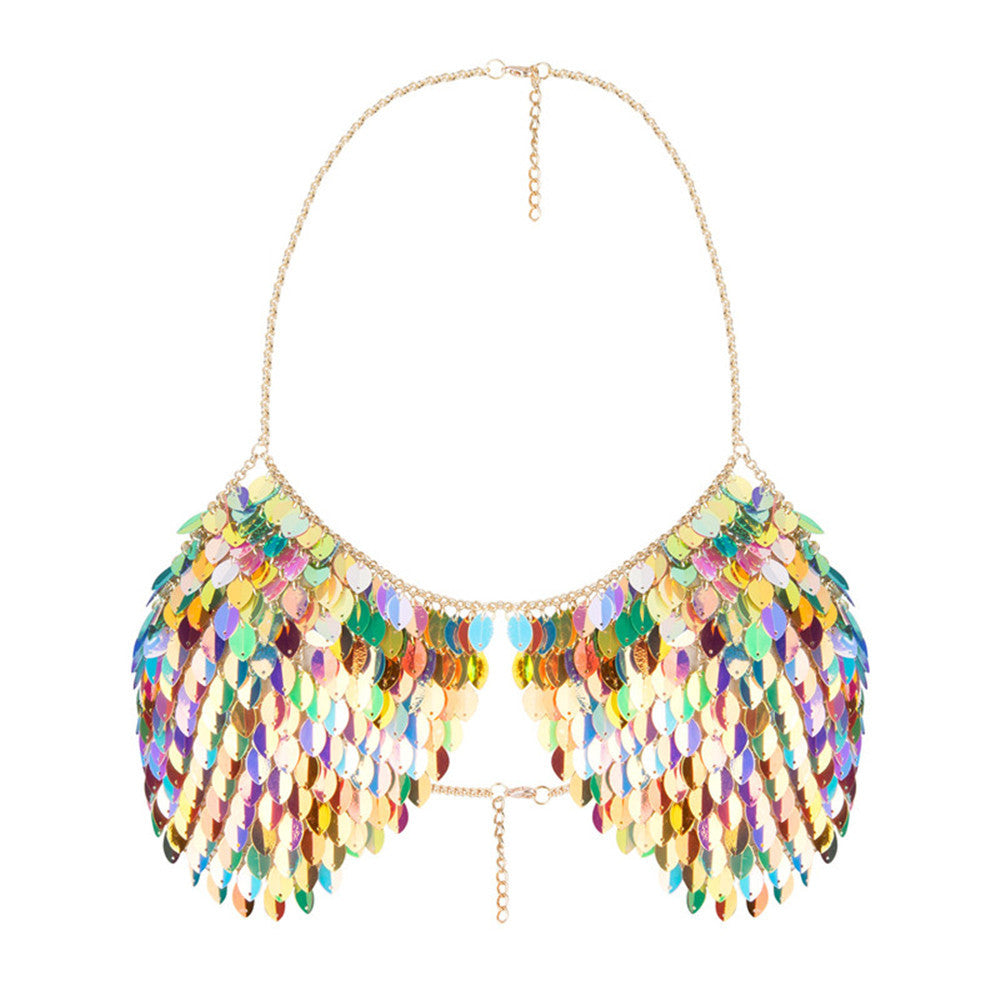 Sexy Ladies Chest Chain Sequin Bikini Chain Body Jewelry Metal Body Chain Set Hot Sale