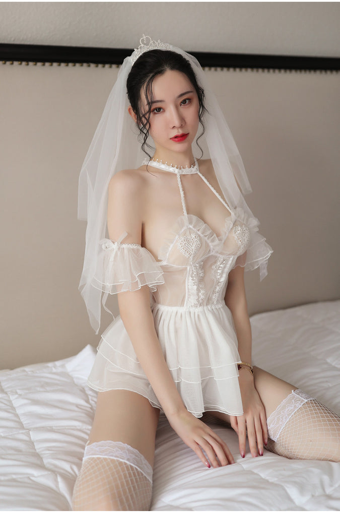 Lace Pure Sweet Wedding Dress Sexy Transparent Princess Suit 2040   SeventhLove's