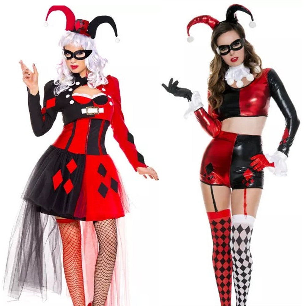 Female Sexy Clown Costume, Hout Red And Black Jester Outfit Cosplay SeventhLove's Female Sexy Clown Costume, Hout Red And Black Jester Outfit Cosplay SeventhLove's