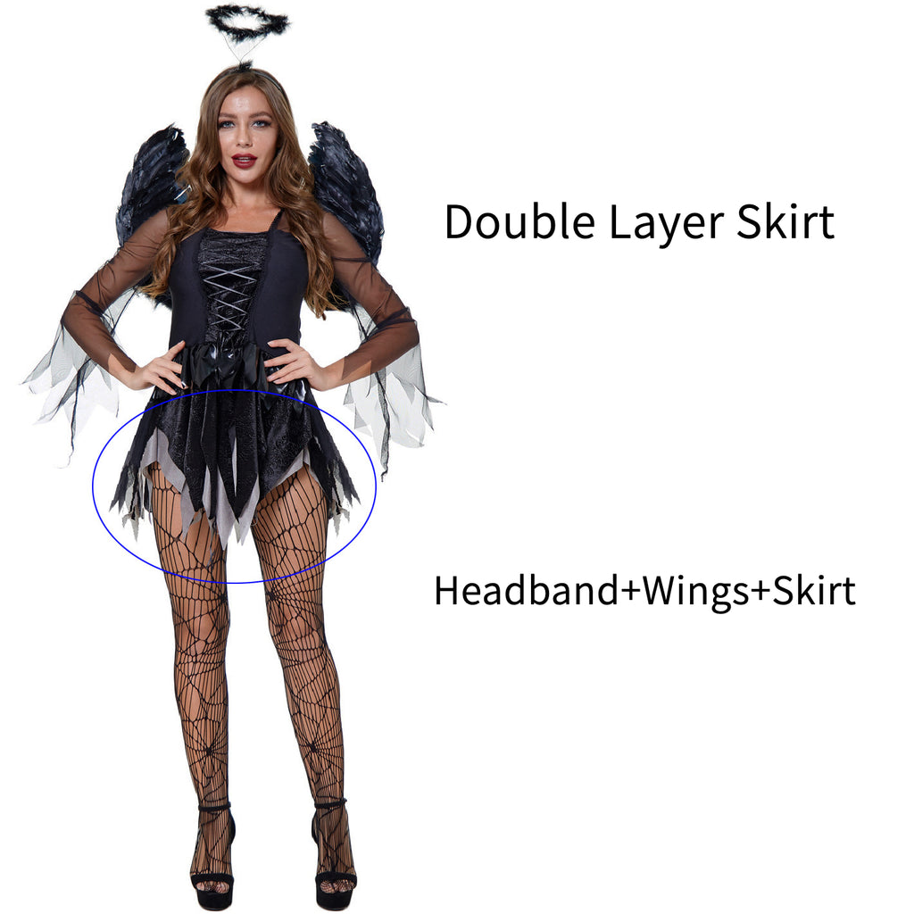 Zombie Dark Angel Uniform Women's Halloween Costume Evil Angel Ghost Bride