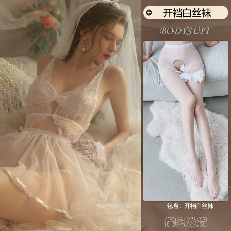 Sexy Wedding Bridal Lingerie for Women WHite Underwear Uniform Set