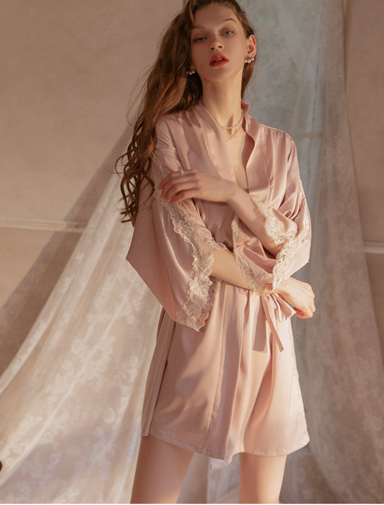 Sexy Silk Lace Nightgown With Backless Slit Nightdress Lingerie Set Multiple Colors