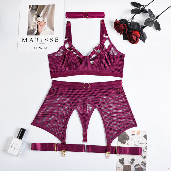 Sexy Soft Mesh Net Bra And Panty 4-Piece Lingerie Set – SeventhLove's